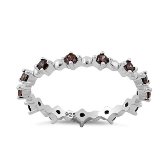 Sterling Silver Eternity Thin Smoky Topaz CZ Ring New - Picture 2 of 4